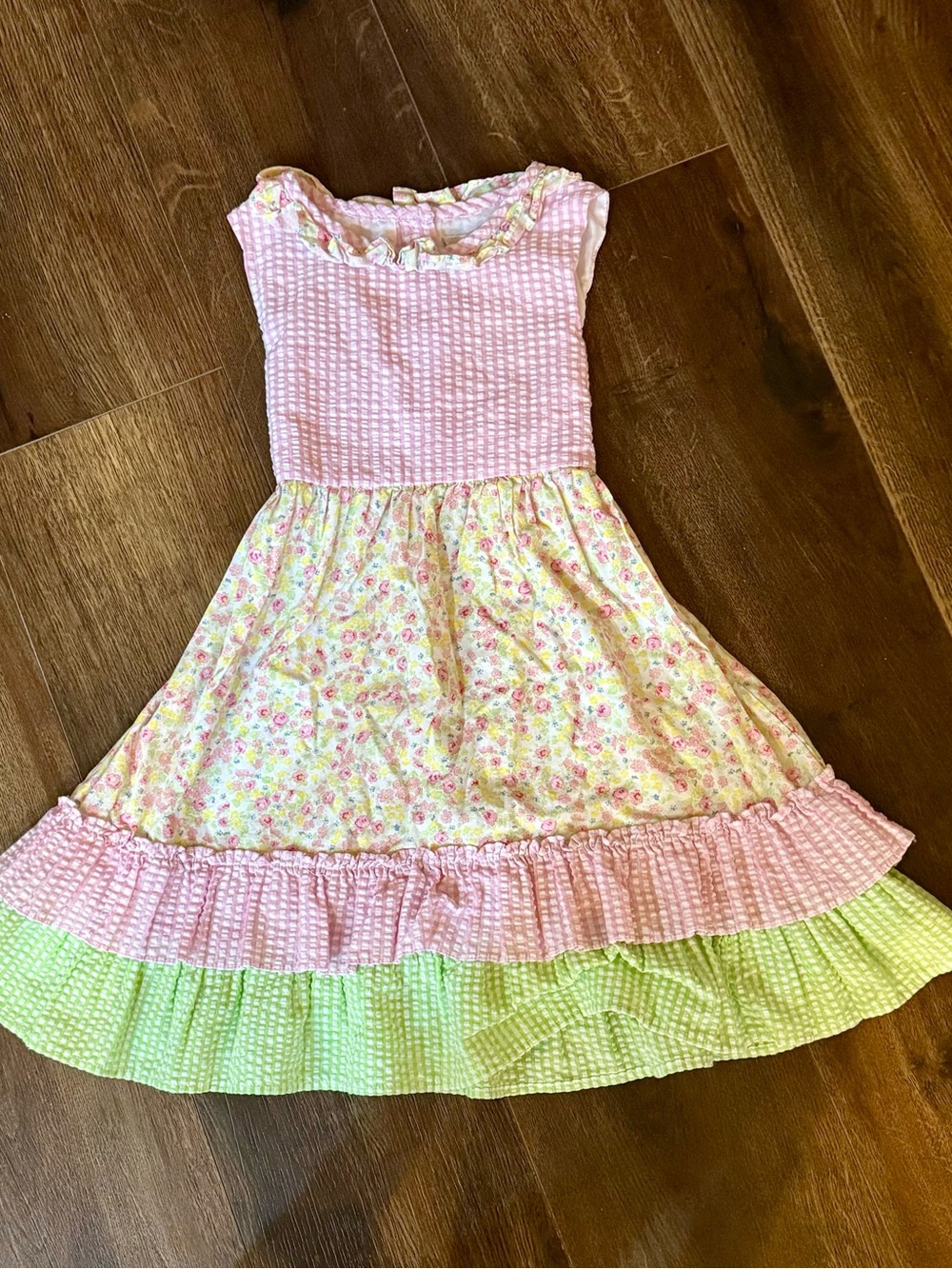 Rare Editions Pink and Green Floral Ruffle Dress